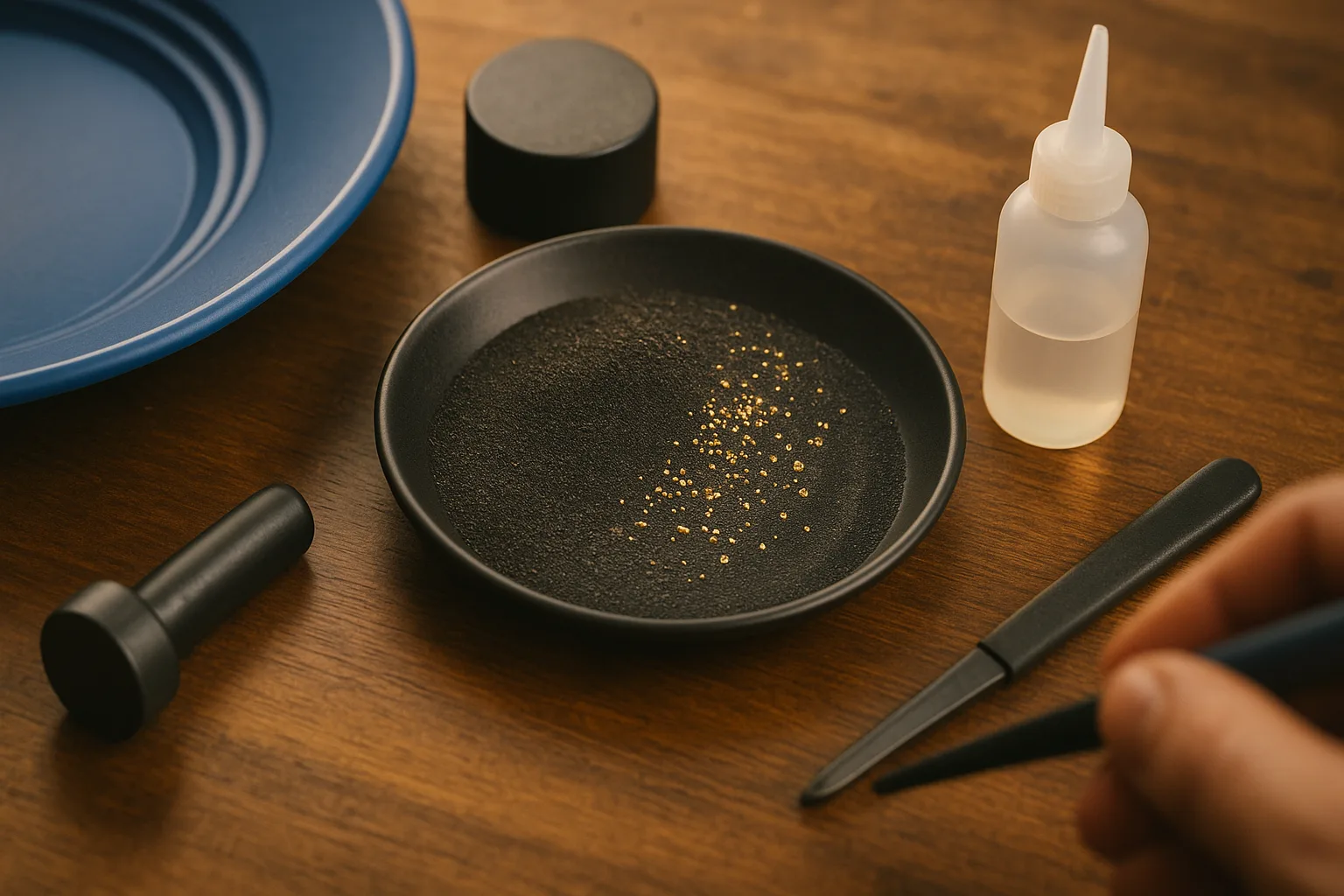 Processing gold concentrates with magnets and a finishing pan.